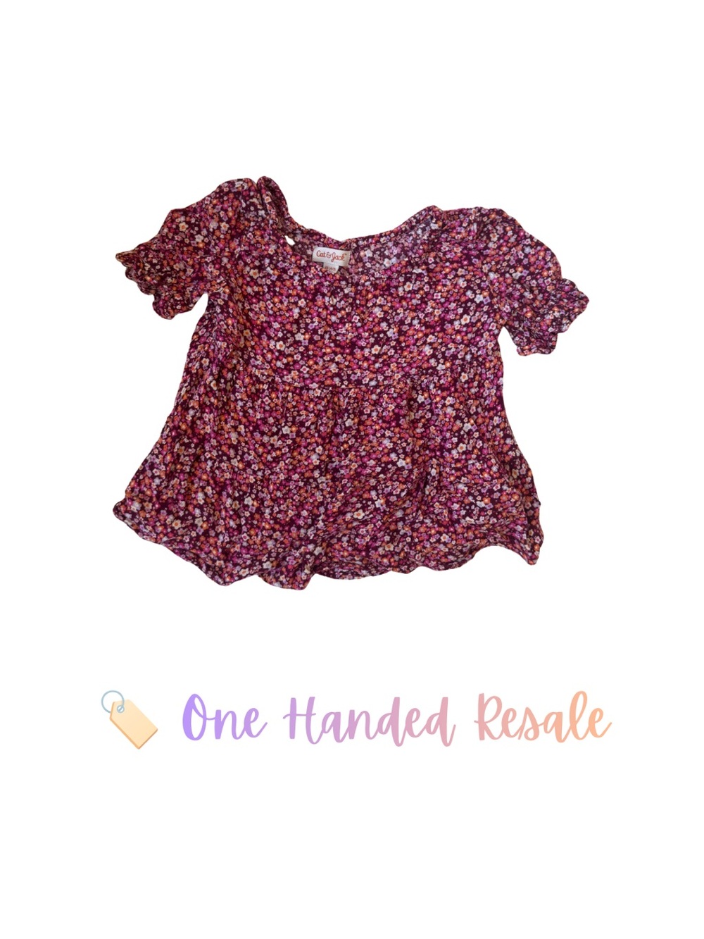 🌺 Cat & Jack Burgundy Flowy Floral Blouse Burgundy Small Print w/ Pink Orange XS